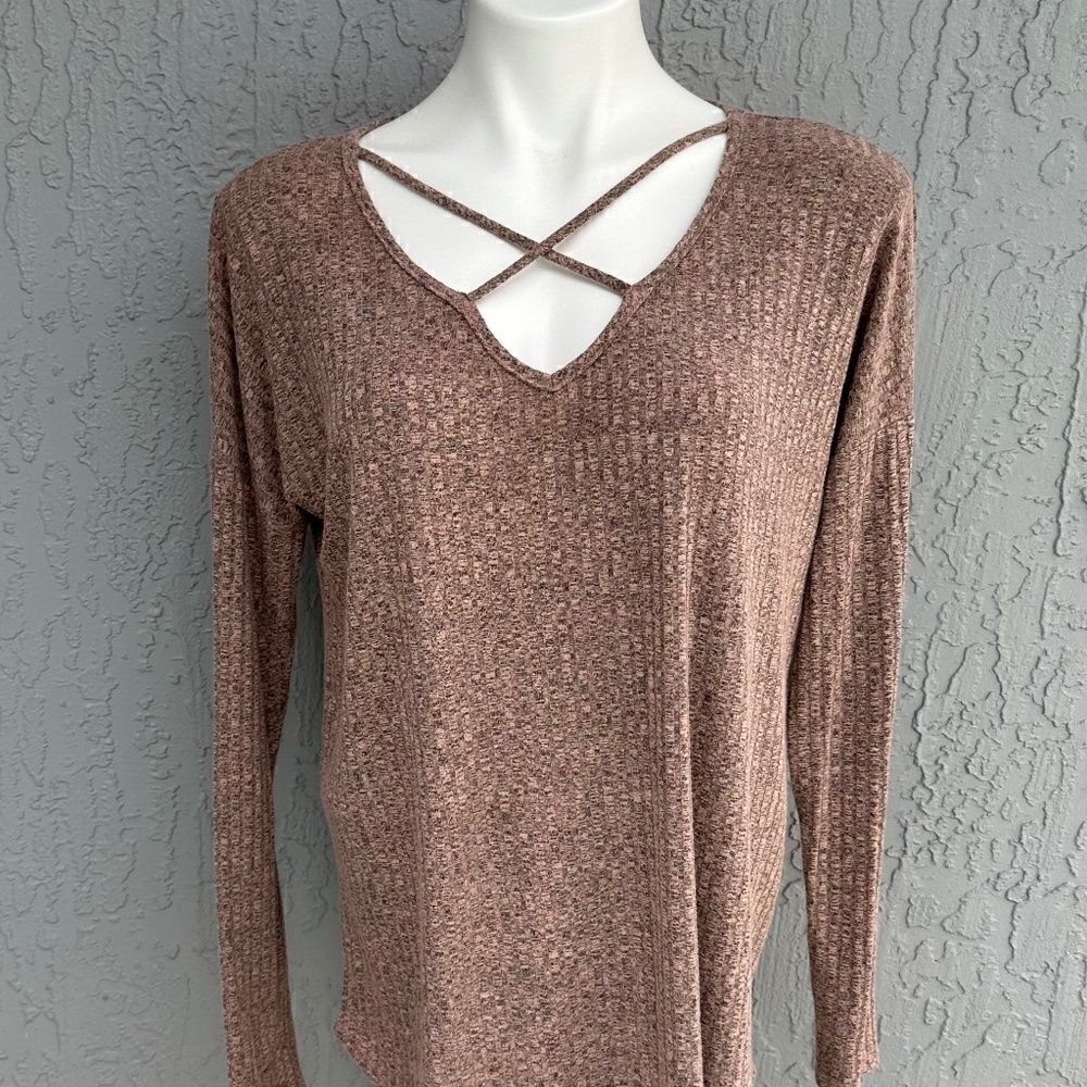 Bo-Bel Ribbed Long Sleeve Tunic Dusty Rose L Euc